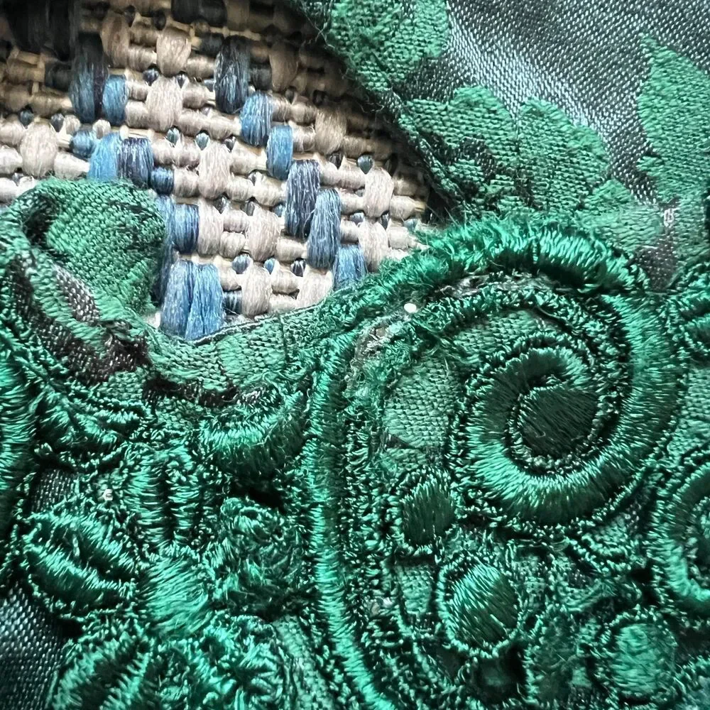 Vintage 80s emerald coquette Jessica McClintock girls puff sleeve jacquard dress